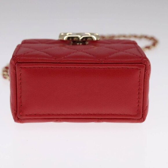 CHANEL Small Box Matelasse Chain Pouch Lamb Skin Red CC Auth - Picture 11 of 15